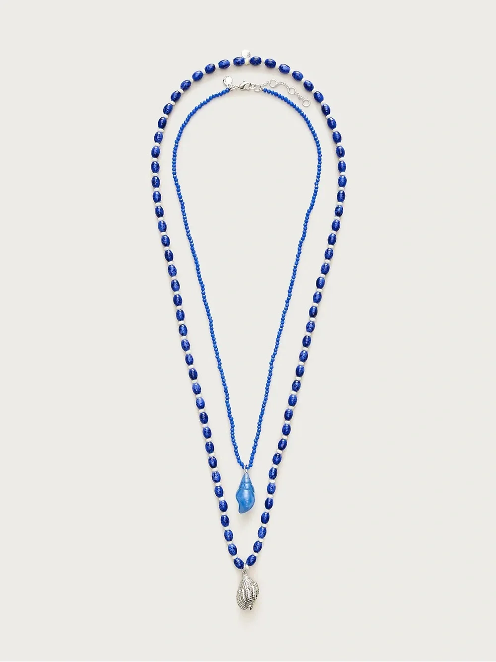 J. Crew Blue Double-Strand Beaded Necklace with Shell Charms